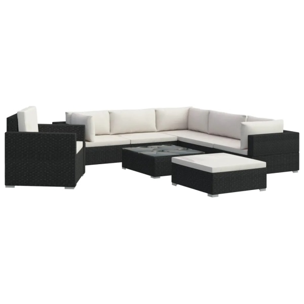 Set Mobilier De Grădină Cu Perne 8 Piese Negru Poliratan 46766